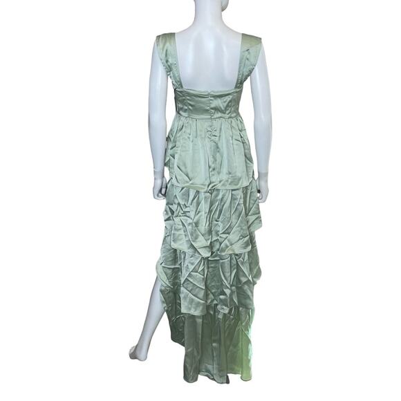WeWoreWhat Corset High Low Maxi in Fog Green Satin Charmeuse Women’s Sz 4 - Picture 4 of 7